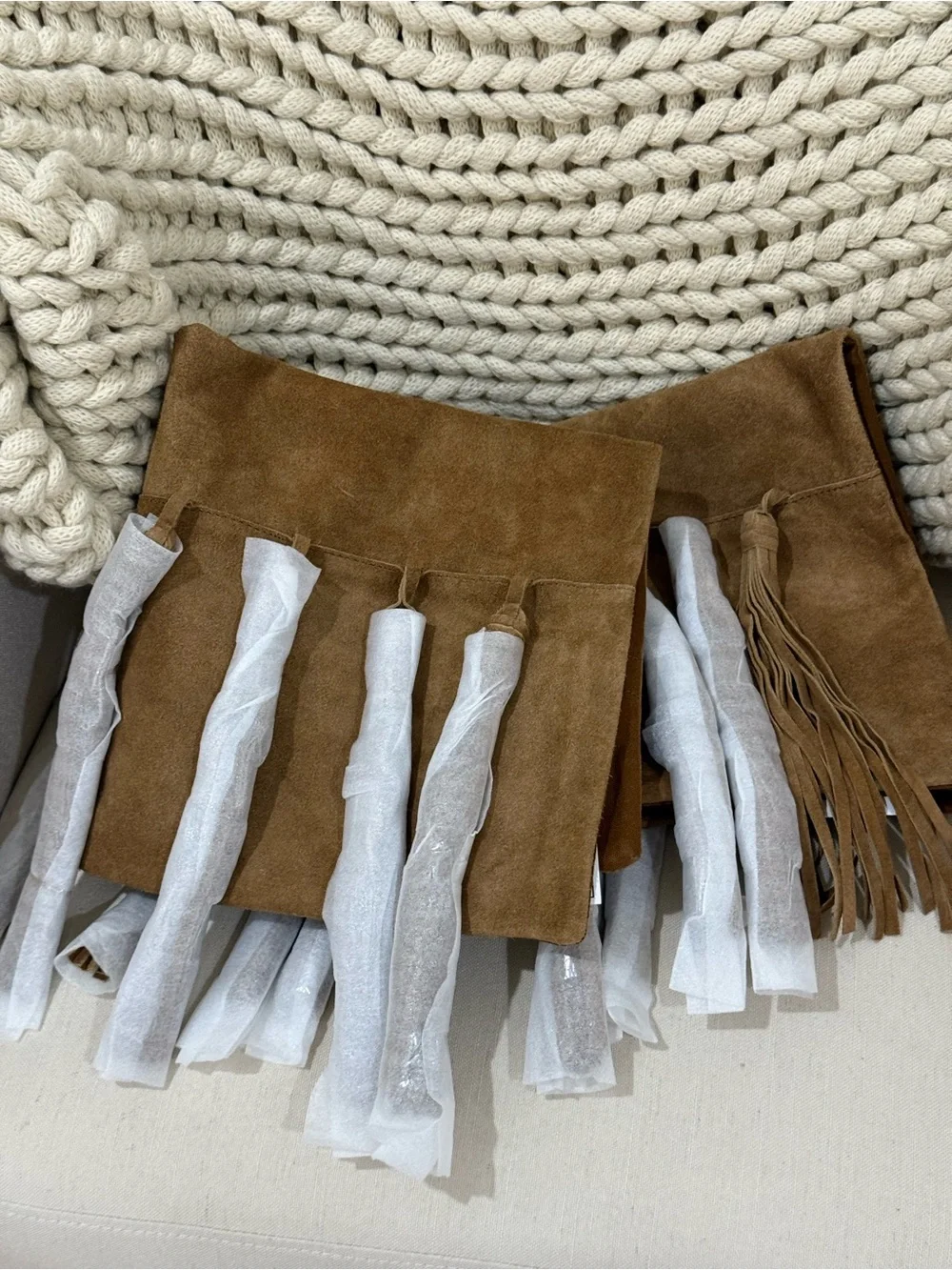 Williams Sonoma  Suede Tassel Fringe Pillow Cover Pair